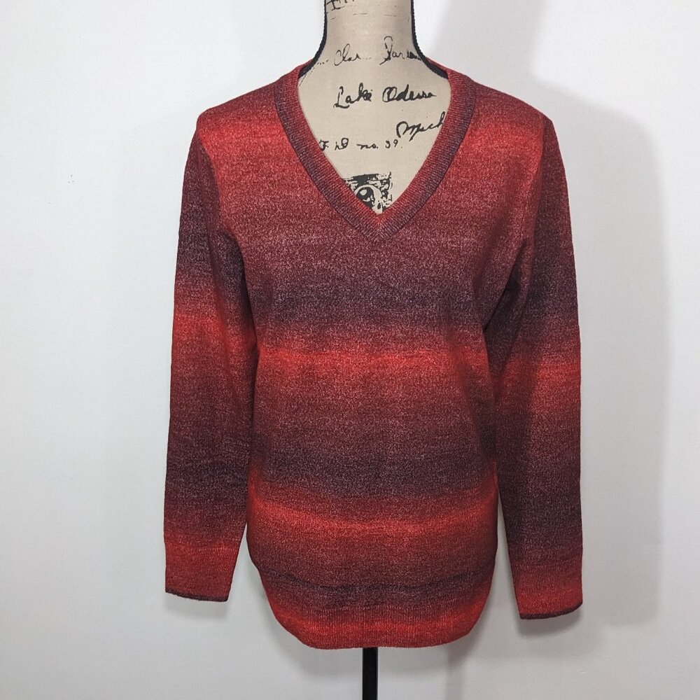 NWT Worthington Womens Red Ombre V-Neck Long Sleeve Pullover Sweater Size M